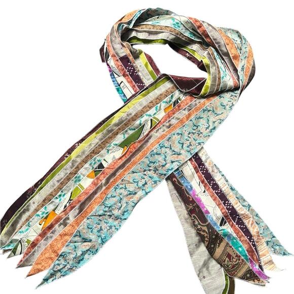 Indian Sari Patches Reversible Scarf, Colorful Striped Scarf - Picture 1 of 7